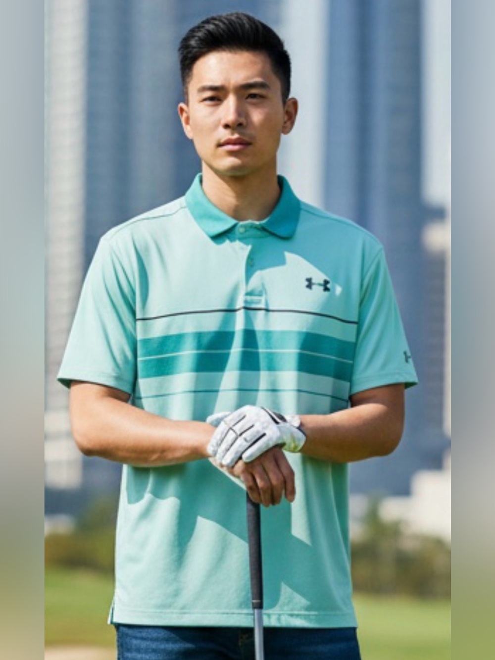 Under Armour Polo in Sea-foam & Robin EggBlue - Flattering Stripes Across Chest